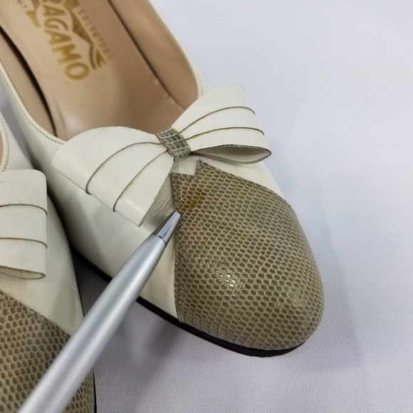 Salvatore Ferragamo Heel White Snakeskin Size 7.5B - Picture 6 of 8